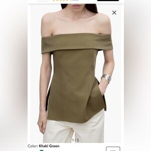 Mango Off-Shoulder Khaki Green Top